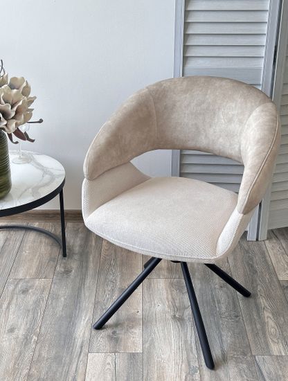 Стул EMBER 360 град. поворот. 7525-01 Бежевый, велюр/ ENJOY-100 Белый, ткань/ Черный