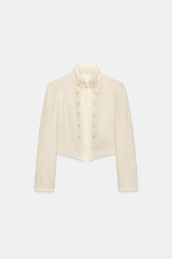ZARA КОРОТКИЙ БЛЕЙЗЕР С ВОЛАНАМИ, СВЕТЛО-БЕЖЕВЫЙ