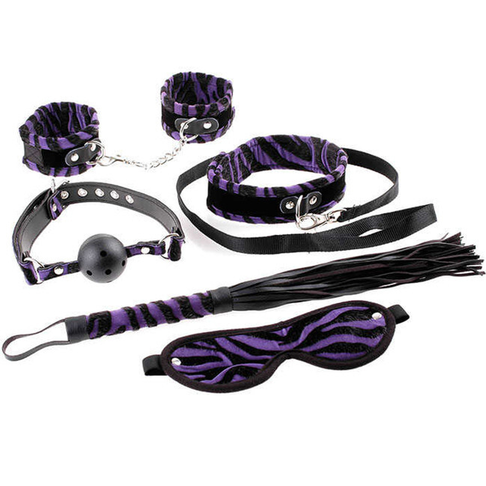 Набор для бандажа Animal Instinct 5-Piece Bondage Kit черно-фиолетовый (Цвет: Чёрный с фиолетовым)