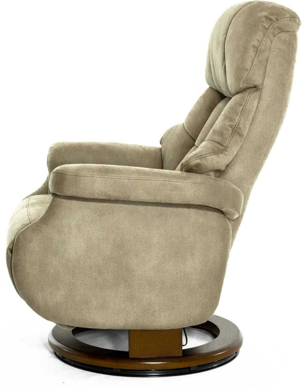 Кресло реклайнер Relax Lux Electro S16099RWB, искуственный нубук бежевый (02), основание дерево темный орех (029)