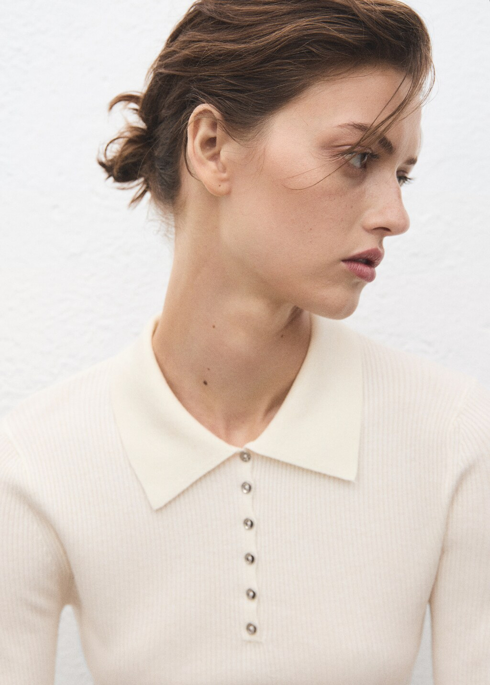 Джемпер в рубчик с воротником поло