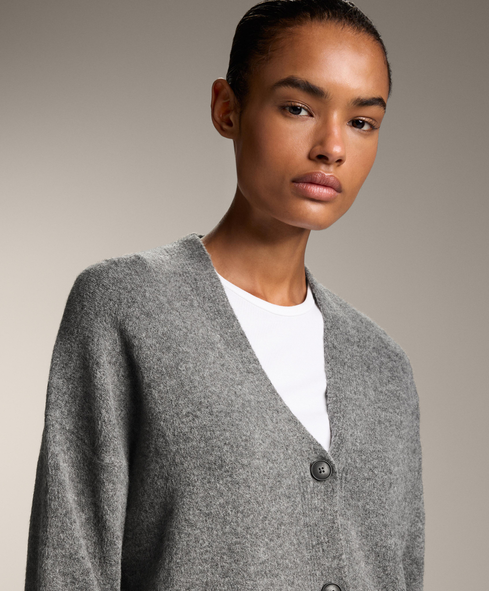 Oysho Мягкий трикотажный кардиган на пуговицах, серый меланж