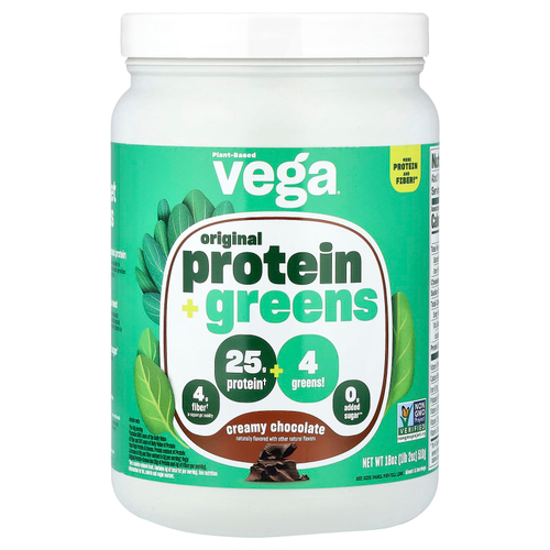 Vega, оригинальный растительный протеин и зелень, со вкусом шоколадного крема, 510 г (1 фунт 2 унции)