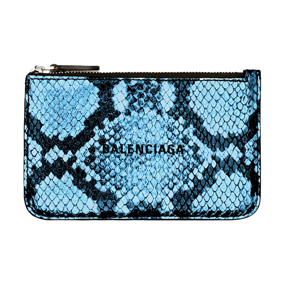 Balenciaga Cash Cow Leather Card Holder Women"s Snakeskin Blue