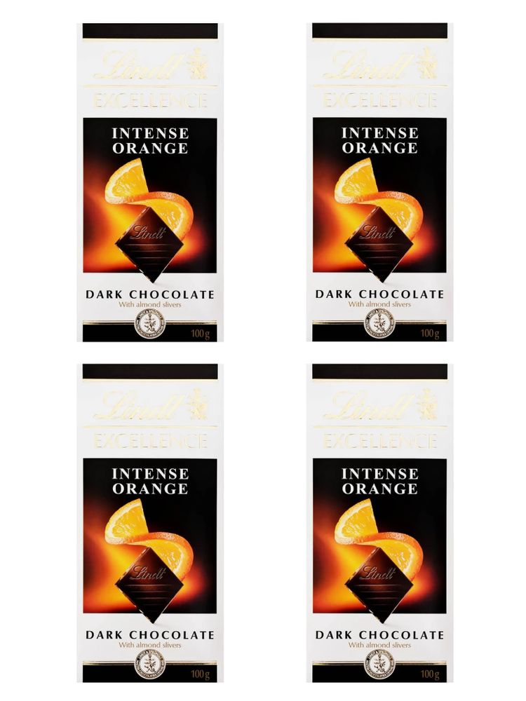 Тёмный шоколад Lindt с апельсином и миндалем 100 г x 4 шт