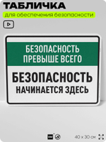 Табличка для обеспечения безопасности "Безопасность прежде всего", для производства, предприятия, 40х30 см, Silver Plane x Айдентика Технолоджи