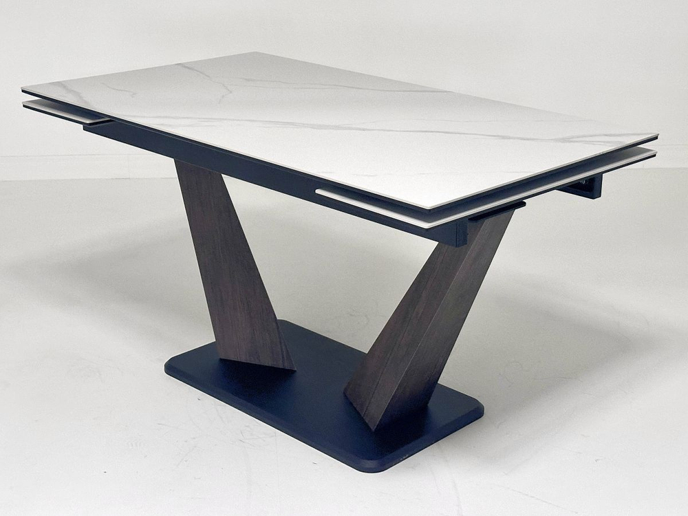 Стол ВИРДЖИНИЯ 140 MATTE БЕЛЫЙ МРАМОР, керамика / ЛЕСНОЙ ОРЕХ, ЧЕРНЫЙ, М-City