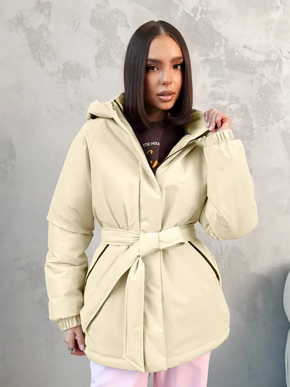 Куртка весенняя удлиненная с капюшоном