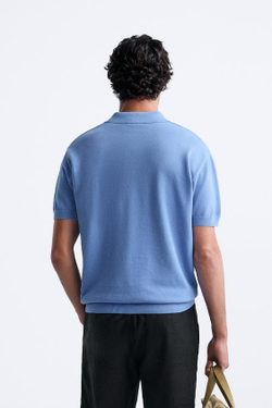 ZARA ПОЛО ИЗ РЕЛЬЕФНОГО ТРИКОТАЖА, ЯРКО-СИНИЙ