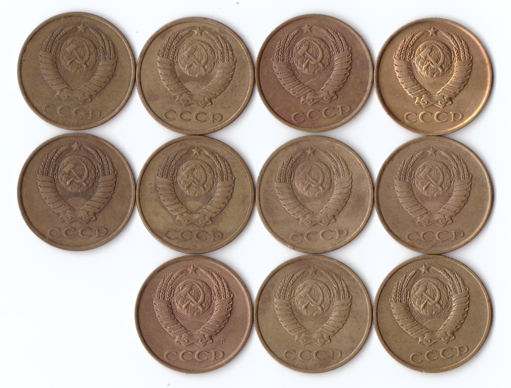 Набор монет (11шт) 3 копейки 1980-91гг. Нет 1984г. XF