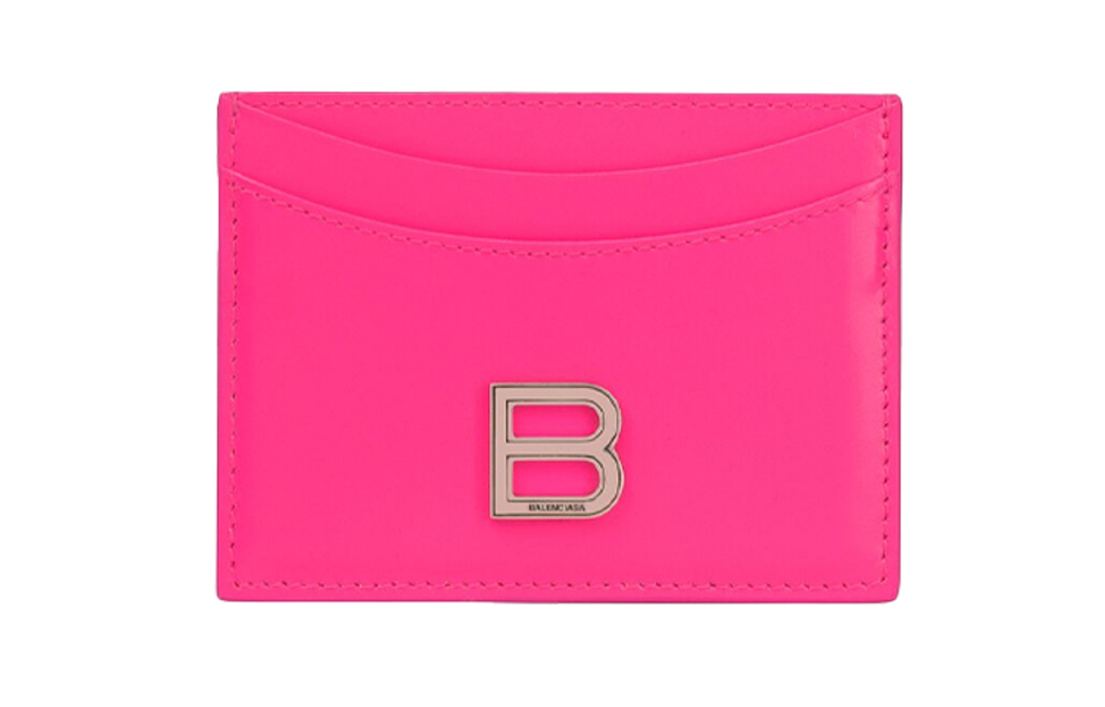 Balenciaga Hourglass Calfskin Card Holder Card Holder Women"s Neon Pink