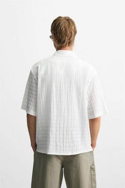 ZARA РУБАШКА В КЛЕТКУ С РЕЛЬЕФНЫМ РИСУНКОМ, БЕЛЫЙ
