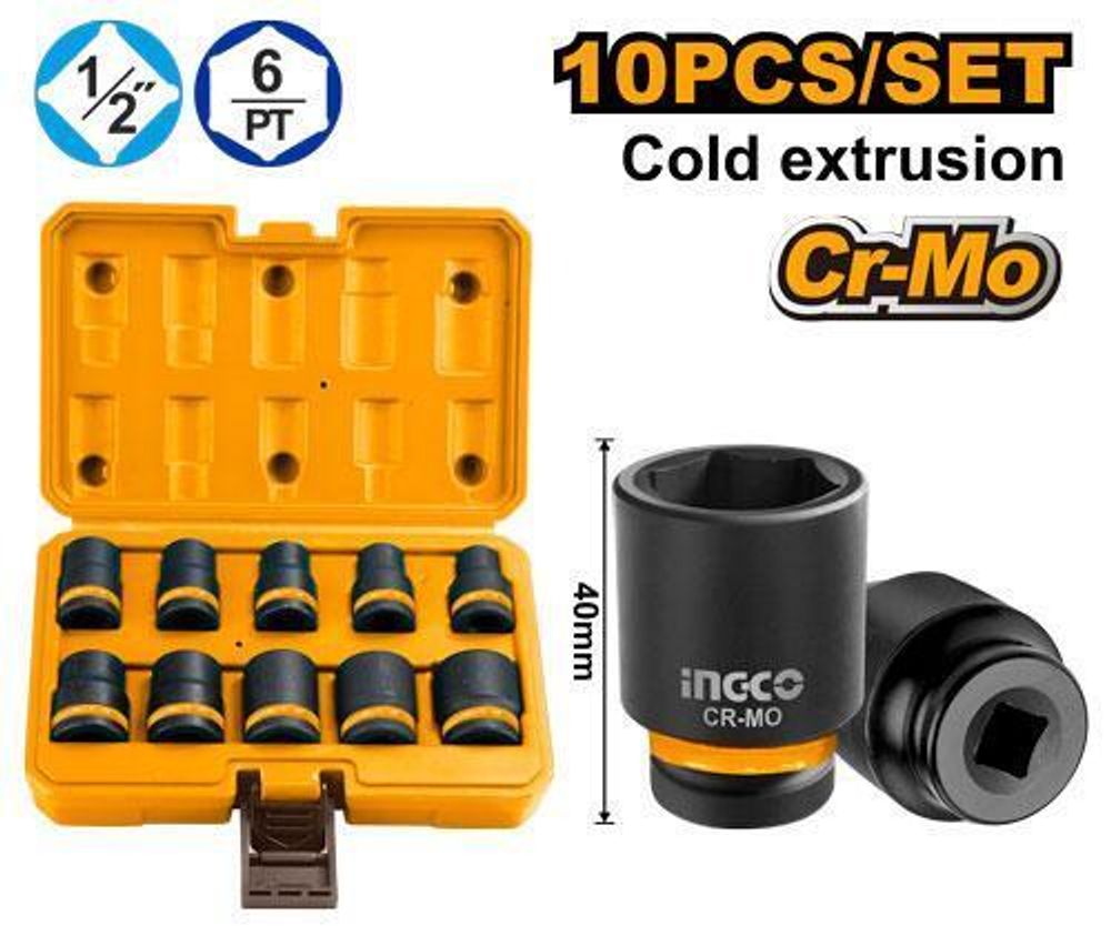 Набор торцевых ударных головок 1/2 10-24 мм. 10 шт. SUPER INGCO HKISSD12101 INDUSTRIAL