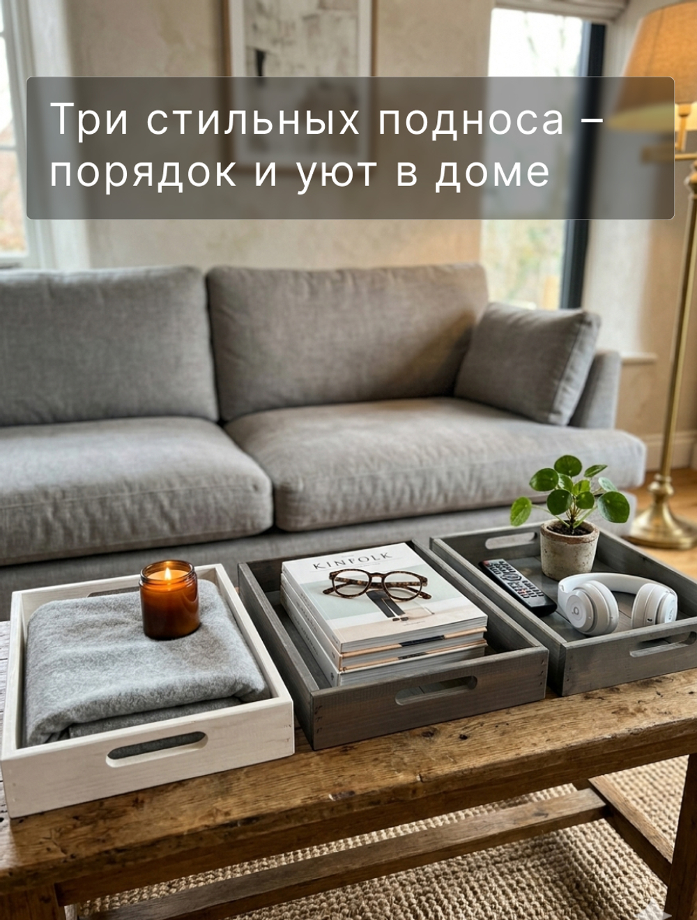 Поднос, 38х28х7, Флоутард, столик для завтрака в постель, для кухни, состаренный белый