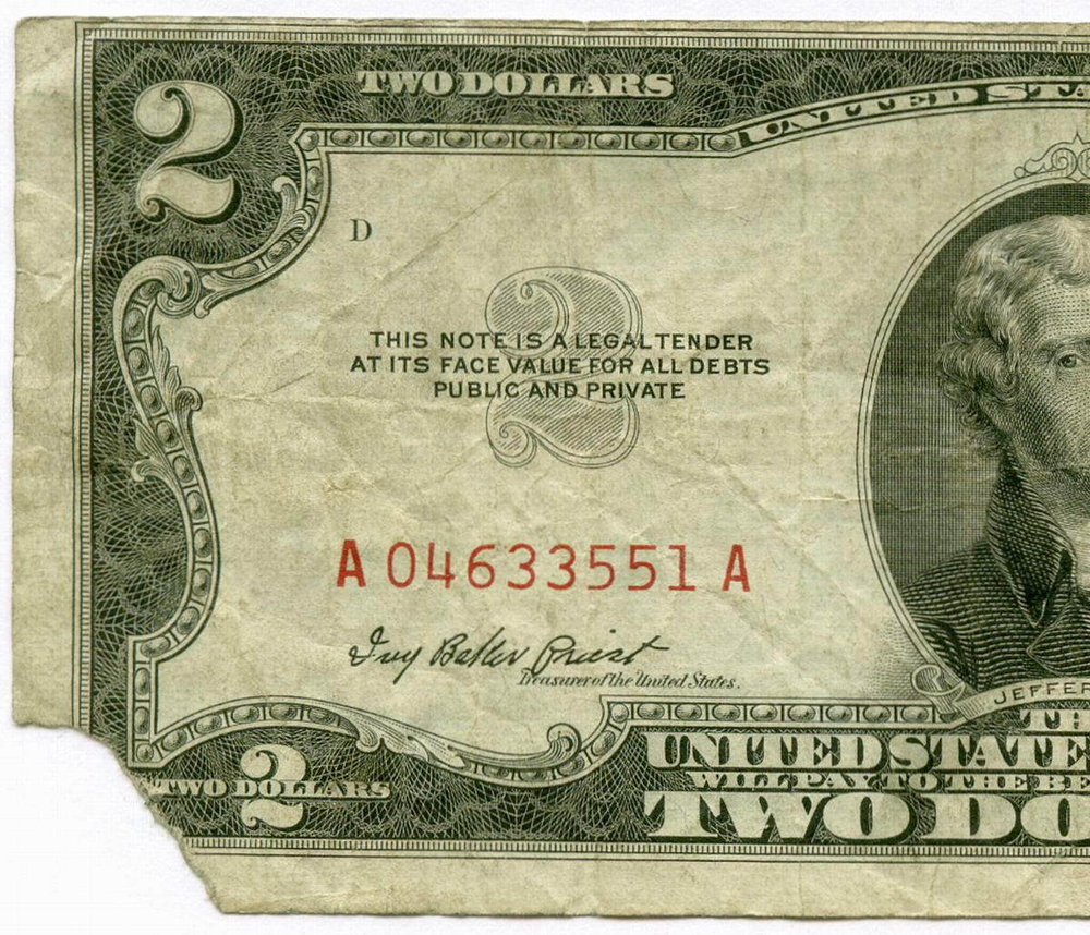 Банкнота США 2 доллара 1953 A 04633551 A. G