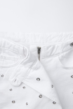 ZARA ЮБКА-ШОРТЫ С ЛЮВЕРСАМИ, БЕЛЫЙ