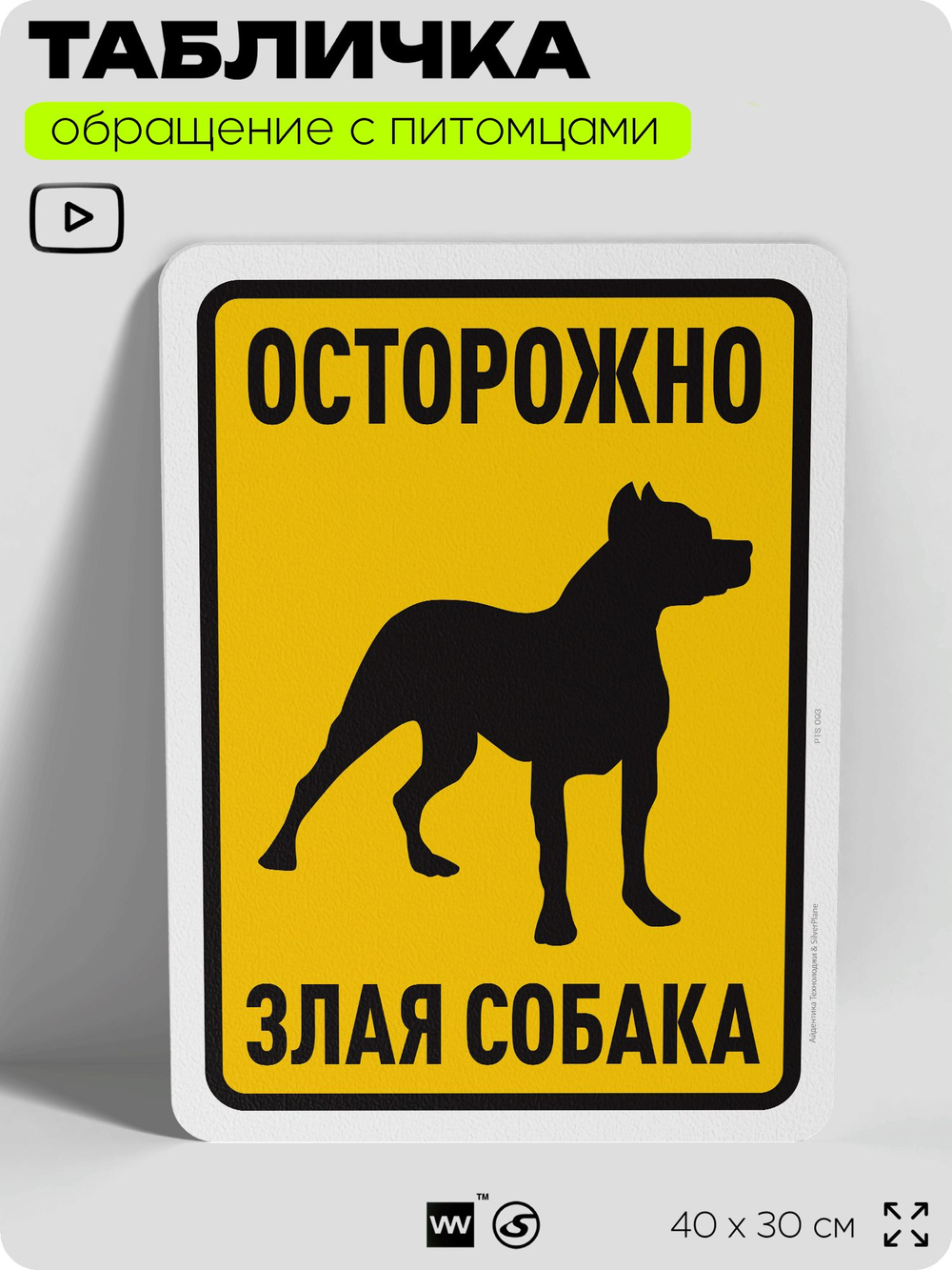 Табличка "Осторожно, злая собака" на дверь и забор, для двора, дома, подъезда, 40х30 см, Silver Plane x Айдентика Технолоджи