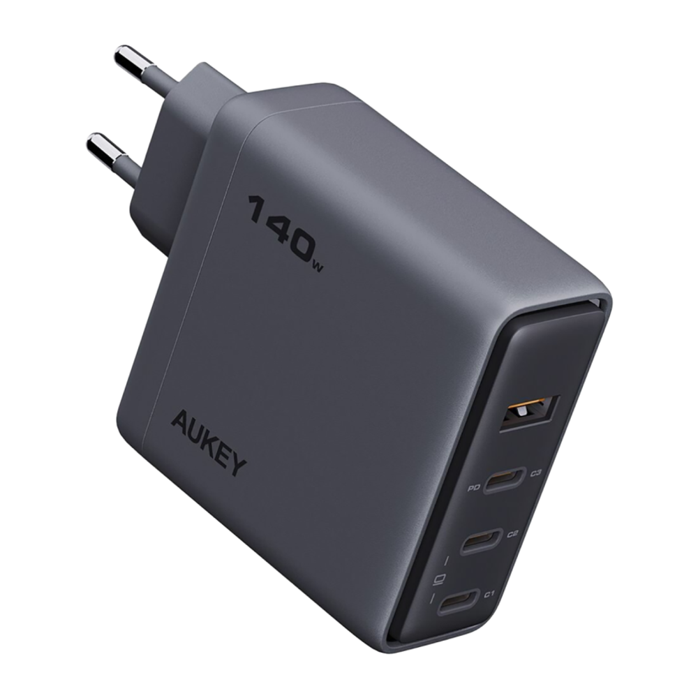 Сетевое зарядное устройство AUKEY Comet Mix 4 мощностью 140 Вт (3 USB-C, USB-A) (GaN) Многопортовый мощный адаптер питания. Есть поддержка PD 3.0, QC 3.0, PPS и AFC