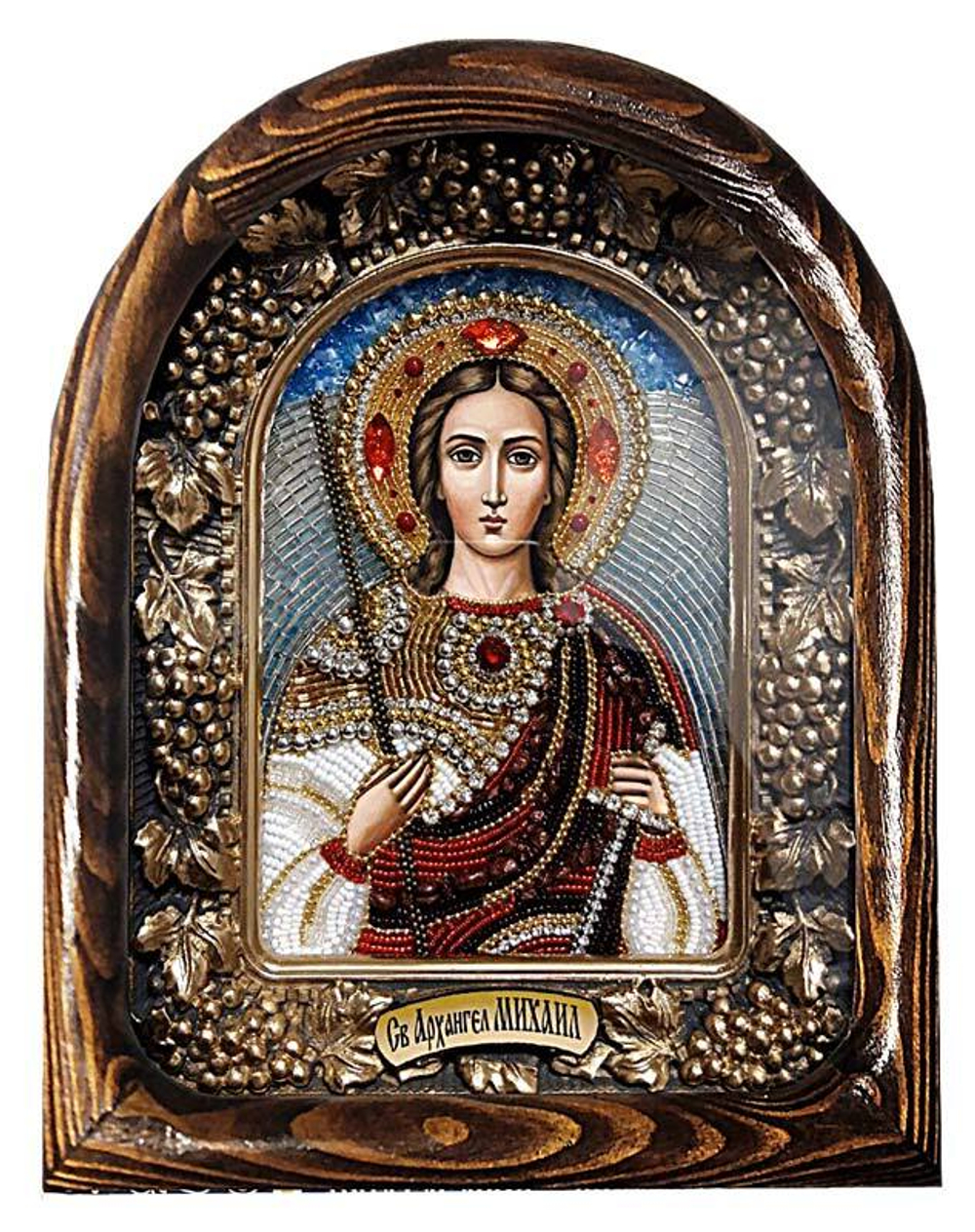 Дивеевская икона Архангел Михаил, печать, гранат и бисер