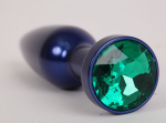 Большая синяя анальная пробка с зеленым стразом - 11,2 см.