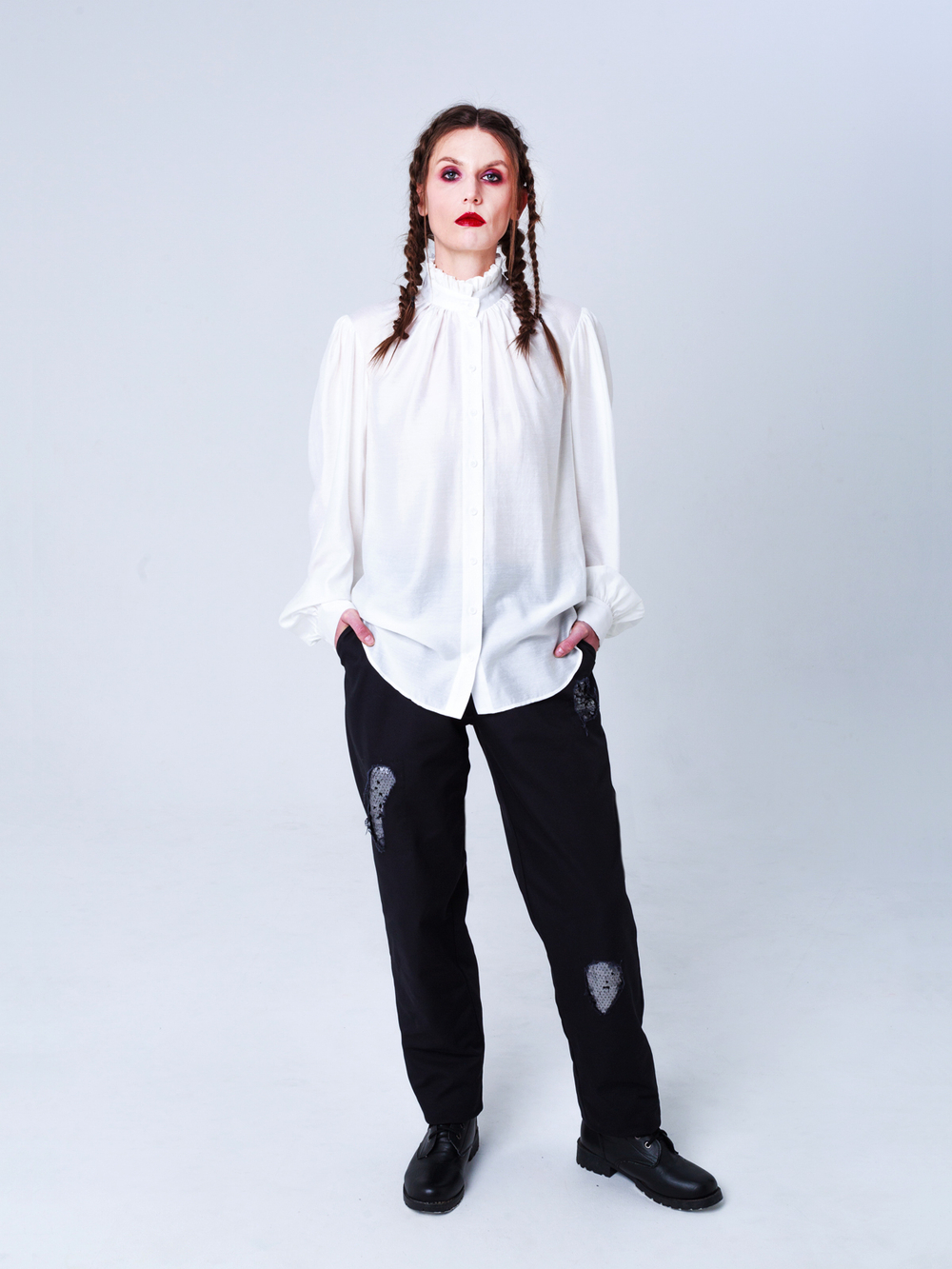 Блуза женская из тенсела и шелка "Крестьянская". Сливочный