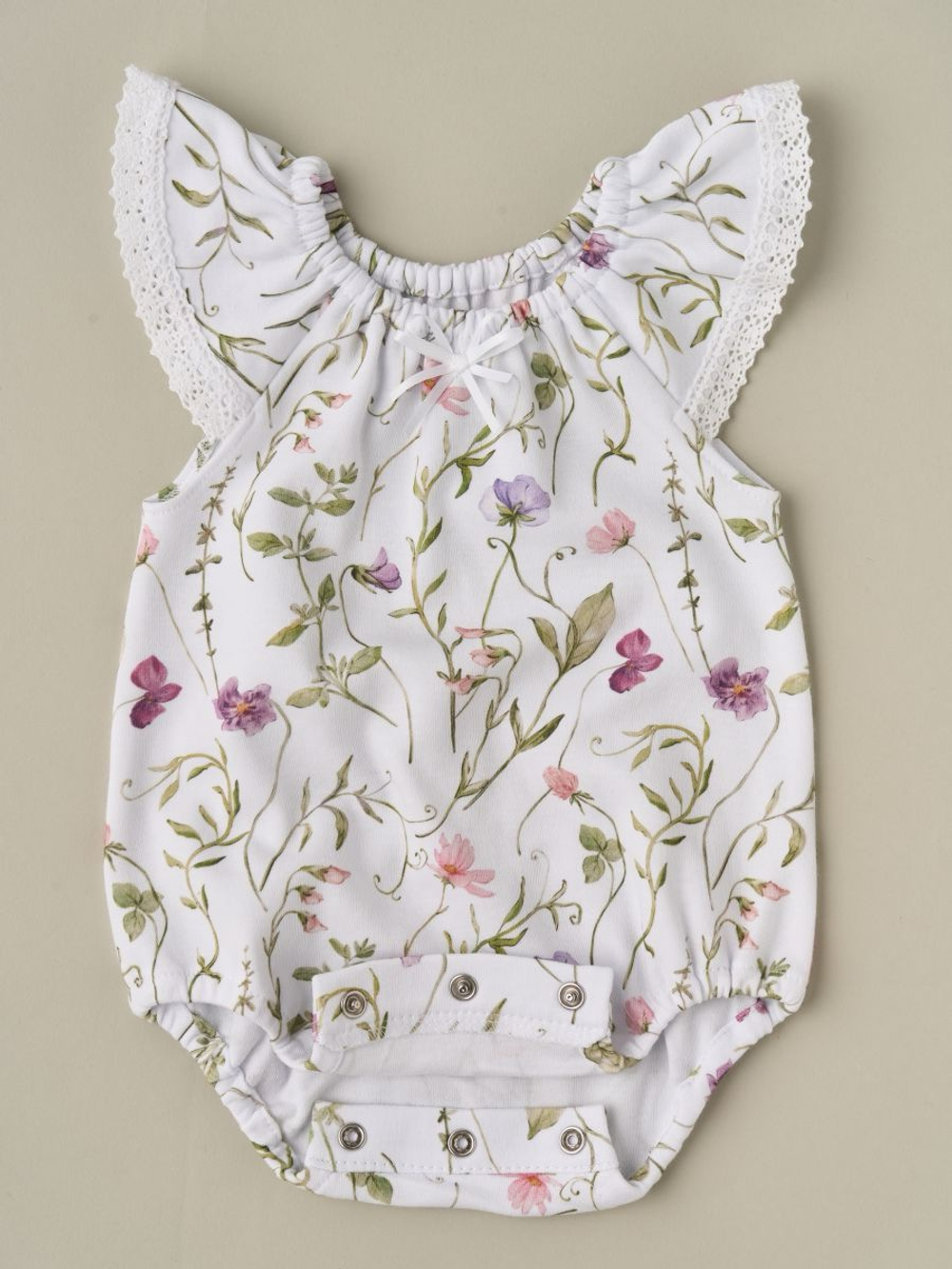 Боди с крылышками "Полевые цветы", Белый