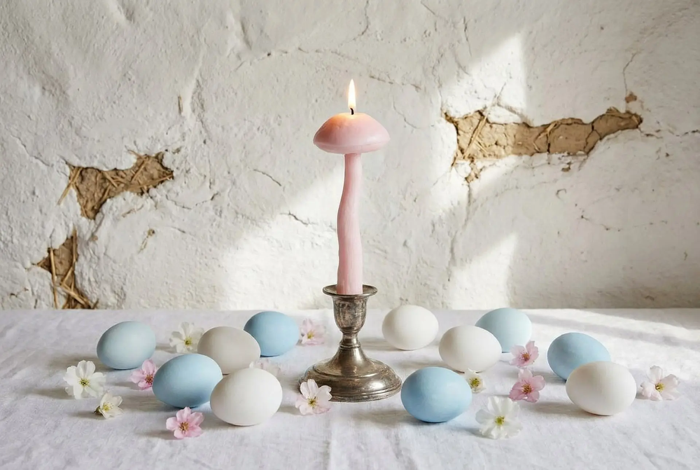 Свеча "Гриб Подберёзовик" нежно-розового цвета