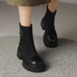 D FUSE SCANDINAVIA Stretch & Sock Boots Cow Split Leather Ankle Boots Women"s Black