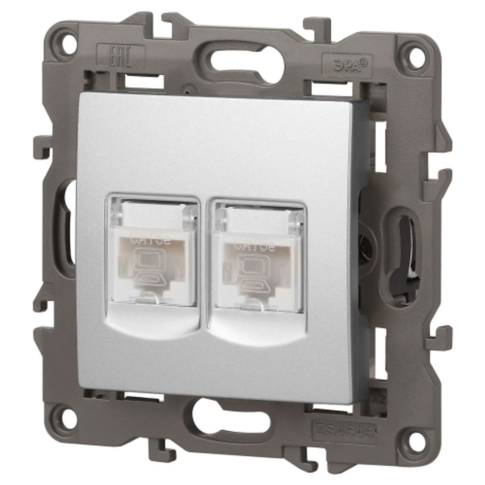 14-3108-03 ЭРА Розетка 2хRJ45, IP20, алюминий | Elegance Алюминий