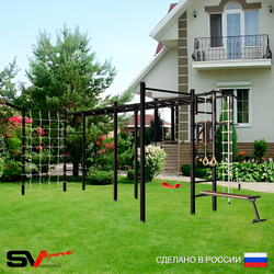 Уличная шведская стенка Sv Sport рукоход х 2 с комплектом турник прямой 2шт У51877 (Турник/Брусья/Скамья/"Лодочка"/Кронш бокс/Канат/кольца/лестница/Сетка)