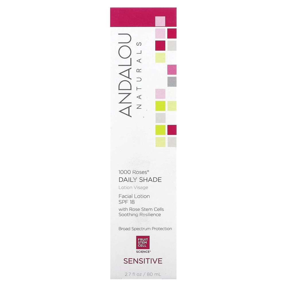 Andalou Naturals, 1000 Roses, лосьон для лица, дневной тон, SPF 18, для чувствительной кожи, 80 мл (2,7 жидк. унции)