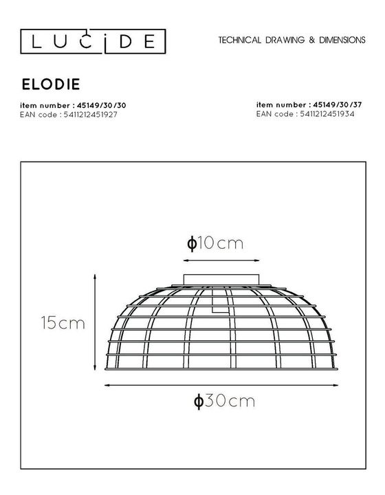 Потолочный светильник Lucide Elodie 45149/30/37