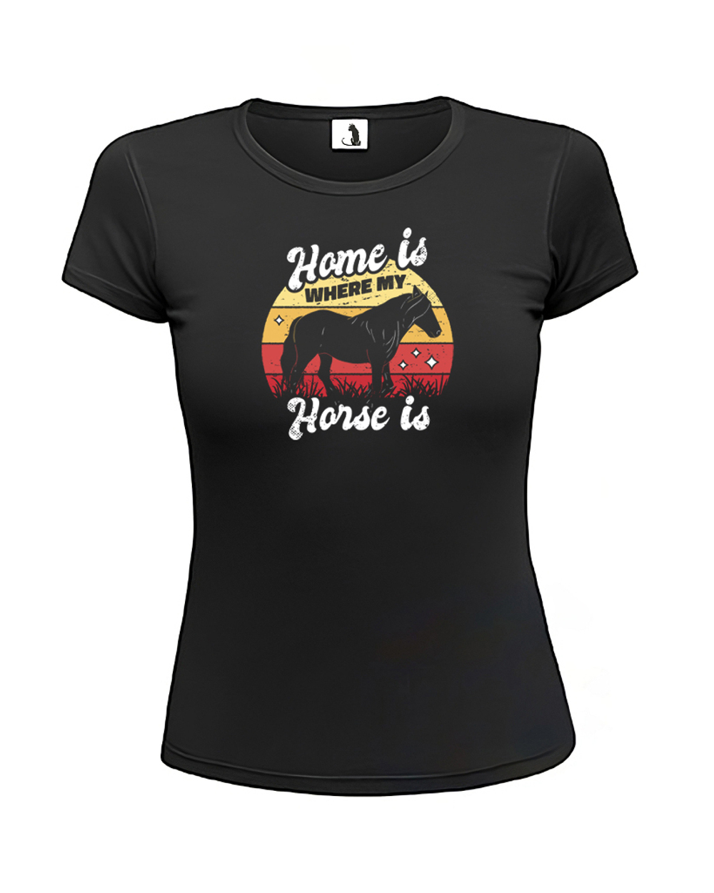 Футболка с лошадью Home is where my horse женская приталенная черная
