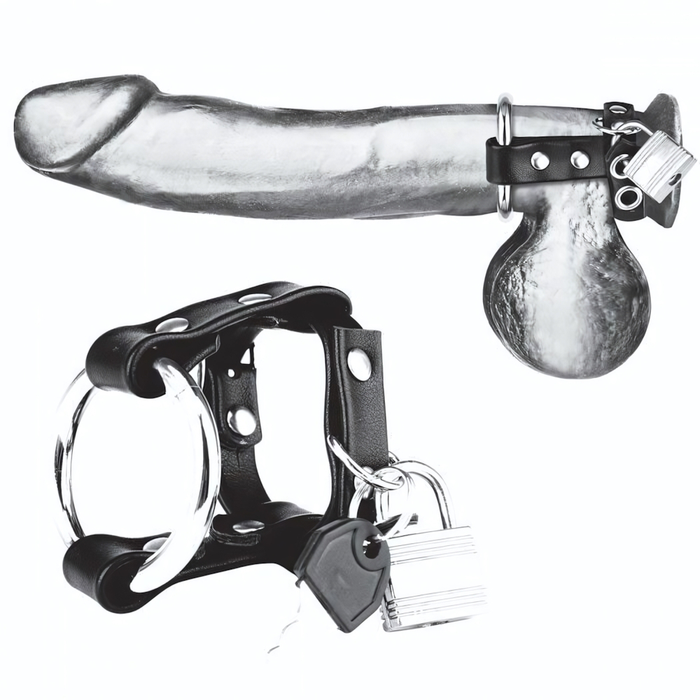 Металлическое кольцо на пенис на ремешке с замочком (Цвет: черный с серебристым)