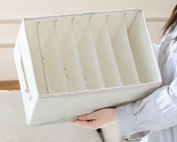 Органайзер для хранения вещей одежды, коробка для полотенец белья 7 отсеков, ящик для хранения 36х25х20см, бежевый