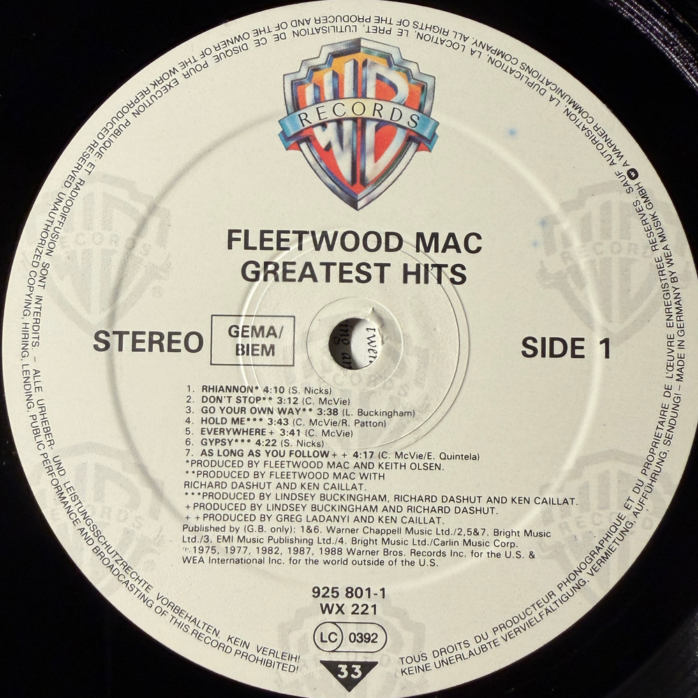 Fleetwood Mac ‎– Greatest Hits (Германия 1988г.)