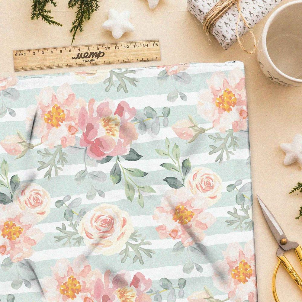 Ткань кулирная гладь нежные акварельные цветы