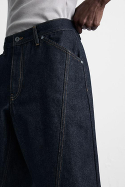 ZARA ДЖИНСОВЫЕ ШОРТЫ-БЕРМУДЫ BAGGY FIT С ОТСТРОЧКОЙ, СИНИЙ