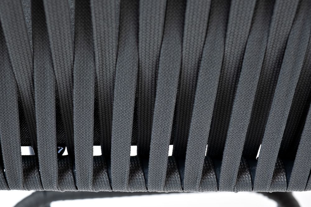 "Бордо" стул барный плетеный из роупа, каркас из стали темно-серый (RAL7024) муар, роуп серый 15мм, ткань темно-серая 027