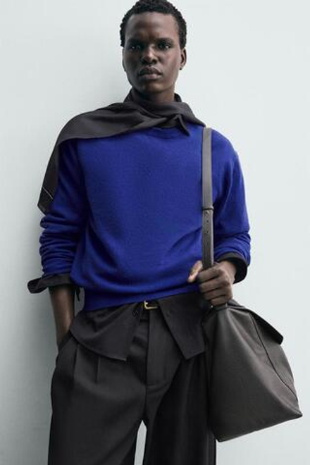 ZARA СВИТЕР ИЗ СМЕСОВОЙ ШЕРСТИ, СИНИЙ