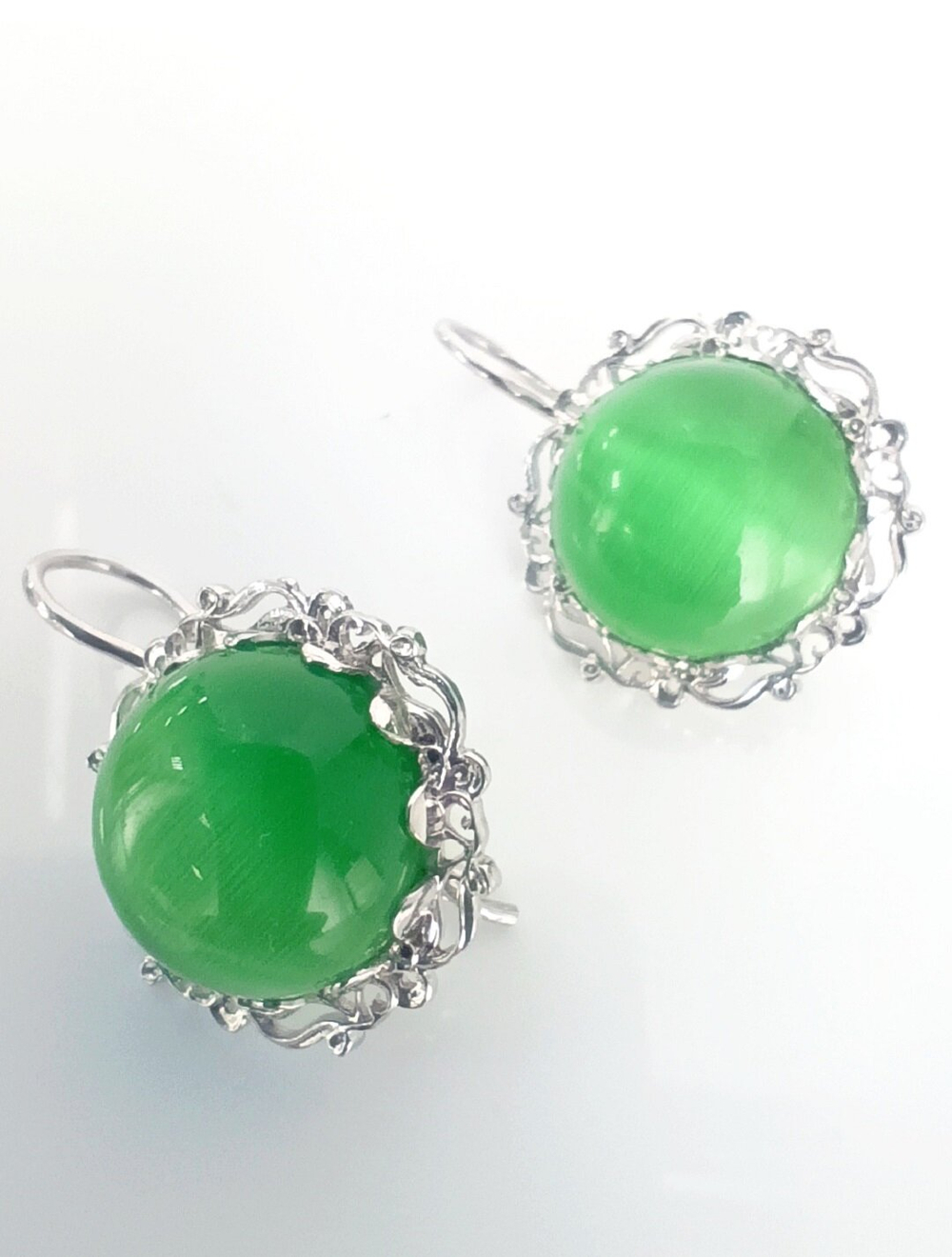 Серьги "Эстерелла", родированные, с кошачьим глазом, серебро 925*/Ф