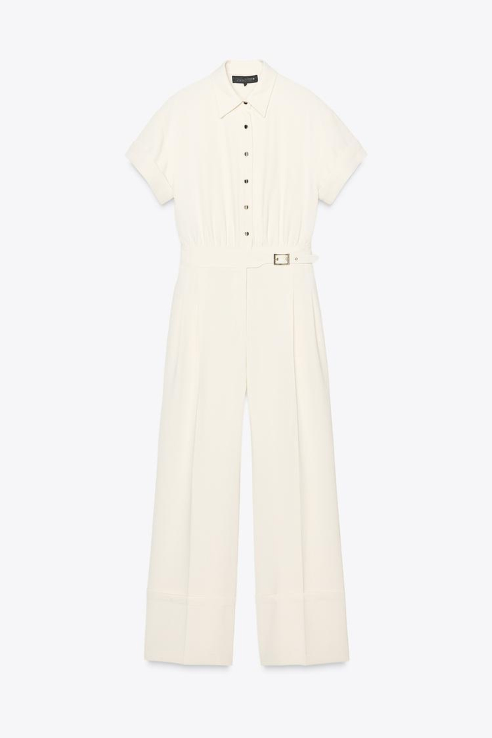 ZARA КОМБИНЕЗОН ИЗ КРЕПА С ПРЯЖКОЙ НА ПОЯСЕ, ЭКРЮ