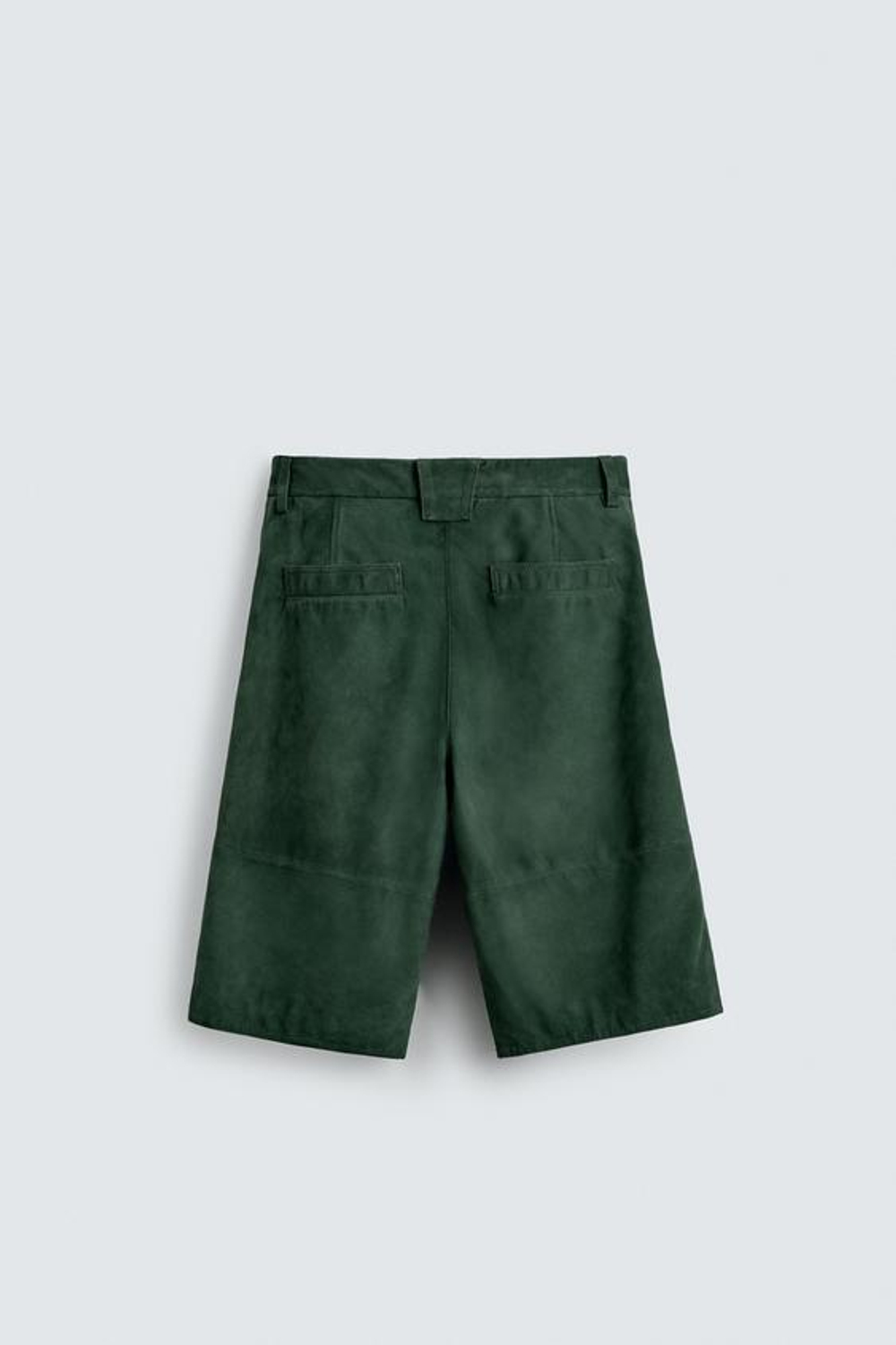 ZARA ШОРТЫ-БЕРМУДЫ ИЗ ЗАМШЕВОЙ КОЖИ RELAXED FIT, ЗЕЛЕНЫЙ