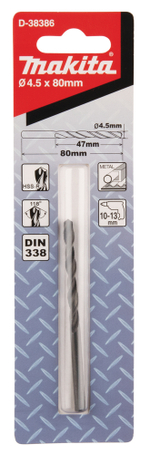 Сверло по металлу HSS-R 4,5х47x80 Makita D-38386 Металл HSS-R 4,5 x 47 х 80 мм 118 град