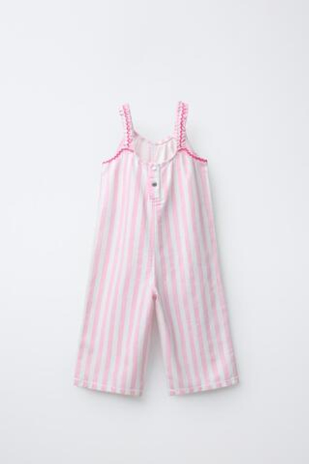 ZARA ДЛИННЫЙ КОМБИНЕЗОН ИЗ САРЖИ В ПОЛОСКУ, РОЗОВЫЙ