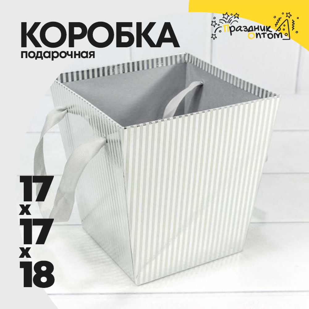 Коробка Ваза для цветов 17х17х18 см с ручками (Серебряный)