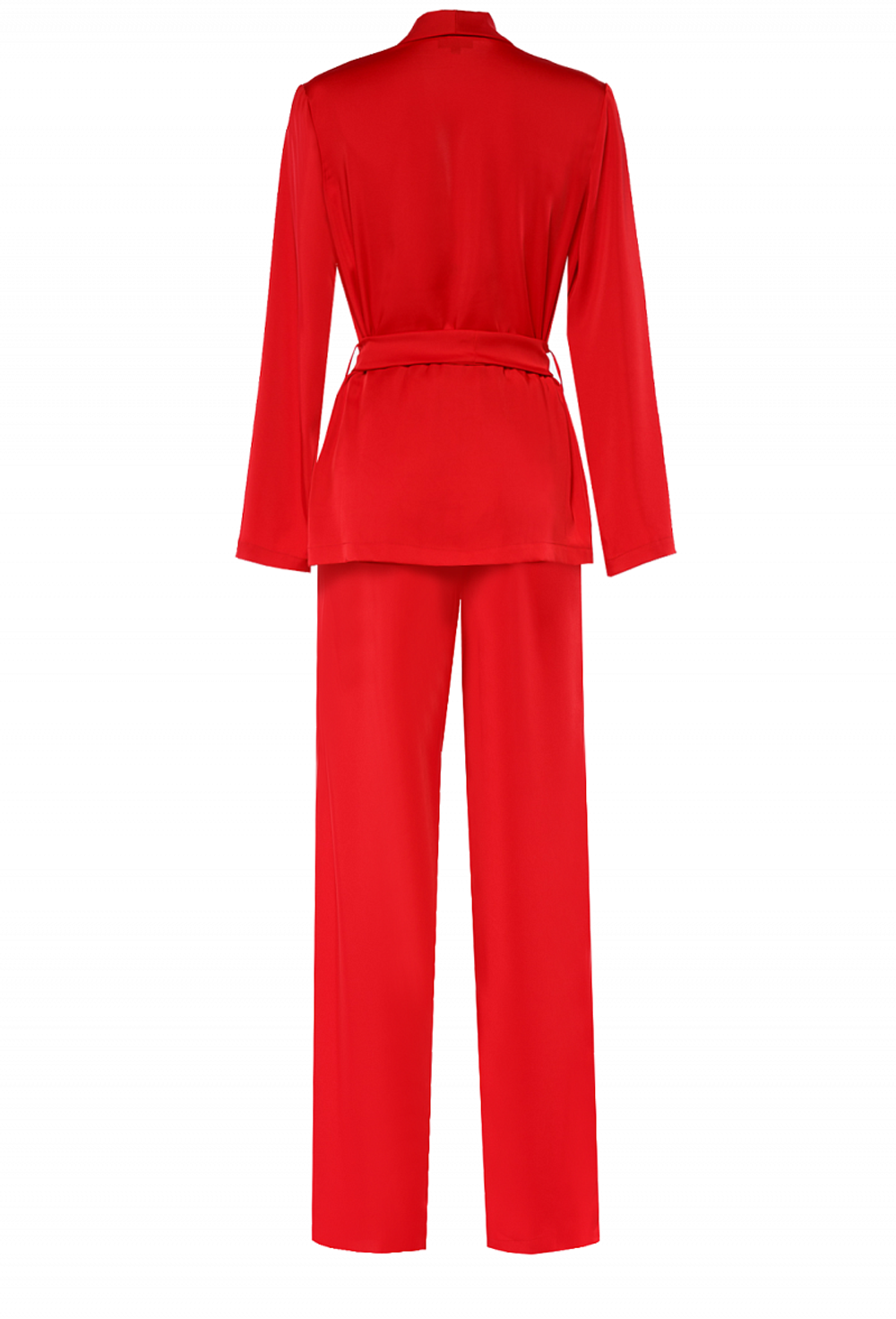 Брючный костюм из шелка малиновый 08-19SS