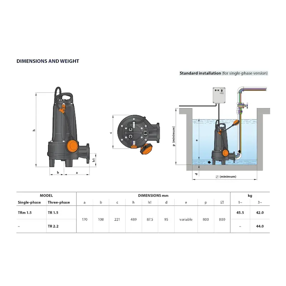 Насос фекальный Pedrollo TRITUS TR 1.5, 48SHT02A