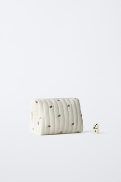 ZARA КОСМЕТИЧКА С ЦВЕТОЧНЫМ ПРИНТОМ, ЭКРЮ