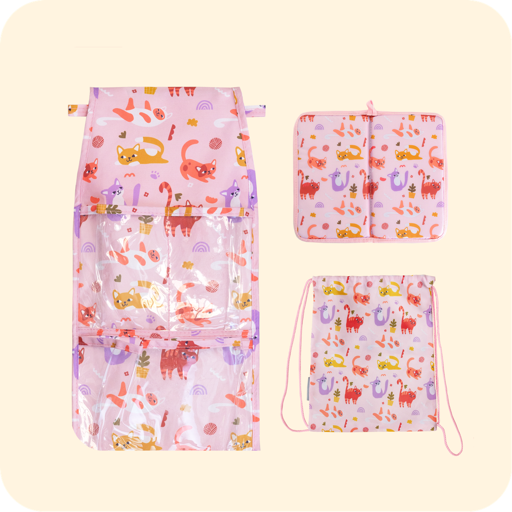 Набор для детского сада: кармашек, коврик, мешок. Котики принт